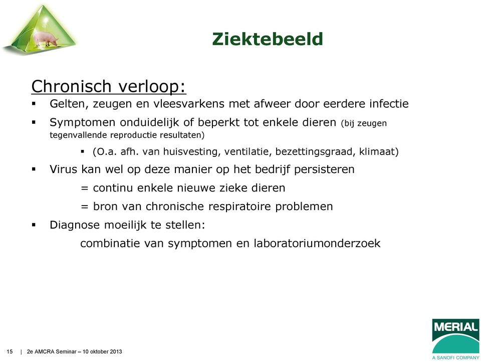 van huisvesting, ventilatie, bezettingsgraad, klimaat) Virus kan wel op deze manier op het bedrijf persisteren = continu