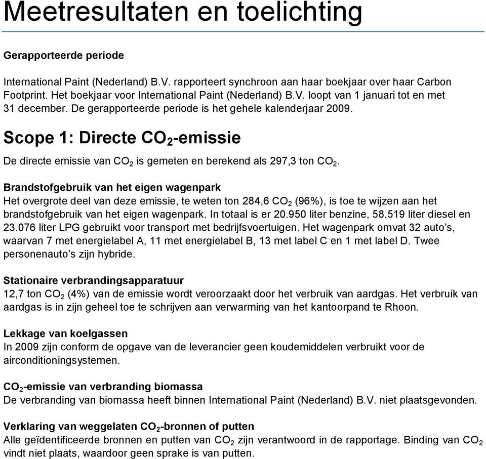 Scope 1: Directe CO 2 -emissie De directe emissie van CO 2 is gemeten en berekend als 297,3 ton CO 2.