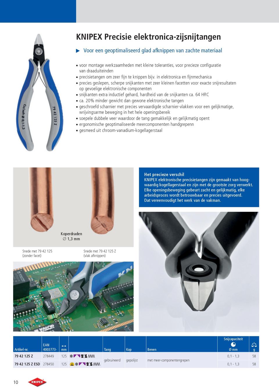 in elektronica en fijnmechanica precies geslepen, scherpe snijkanten met zeer kleinen facetten voor exacte snijresultaten op gevoelige elektronische componenten snijkanten extra inductief gehard,