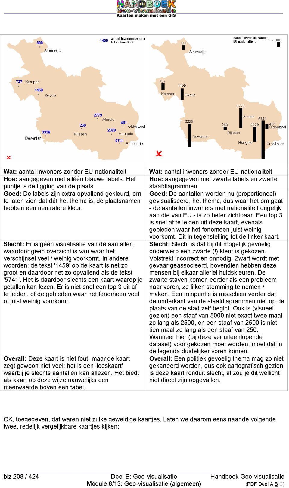 Slecht: Er is géén visualisatie van de aantallen, waardoor geen overzicht is van waar het verschijnsel veel / weinig voorkomt.