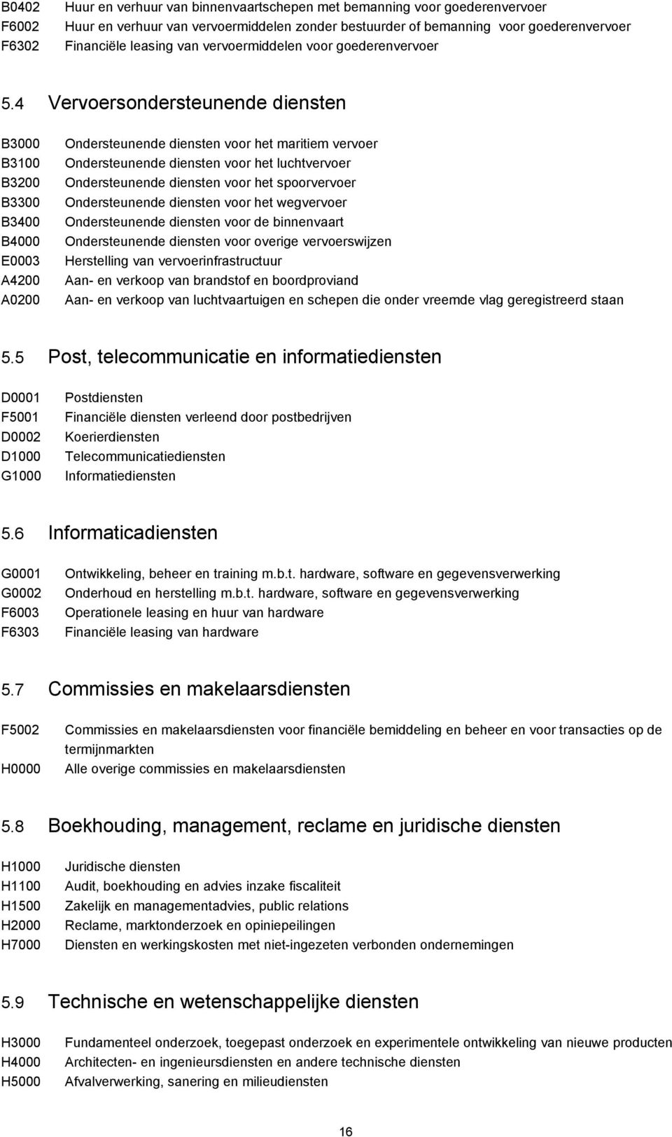 4 Vervoersondersteunende diensten B3000 B3100 B3200 B3300 B3400 B4000 E0003 A4200 A0200 Ondersteunende diensten voor het maritiem vervoer Ondersteunende diensten voor het luchtvervoer Ondersteunende