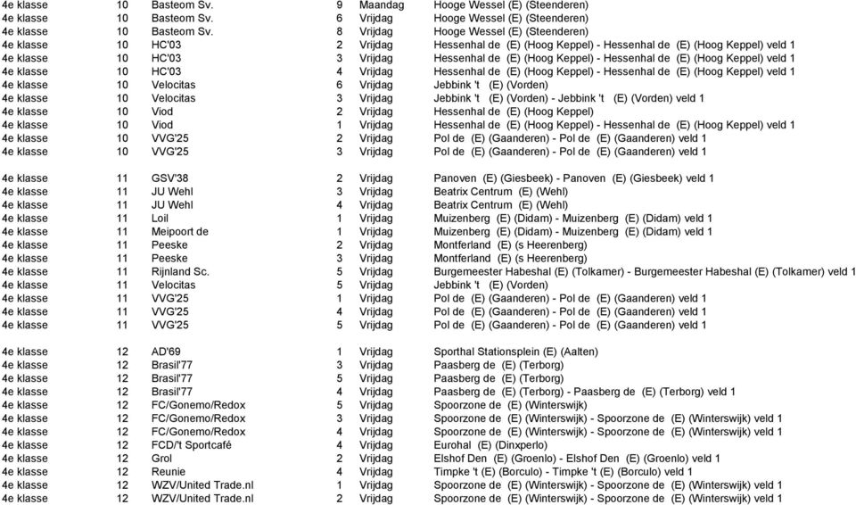 - Hessenhal de (E) (Hoog Keppel) veld 1 4e klasse 10 HC'03 4 Vrijdag Hessenhal de (E) (Hoog Keppel) - Hessenhal de (E) (Hoog Keppel) veld 1 4e klasse 10 Velocitas 6 Vrijdag Jebbink 't (E) (Vorden) 4e