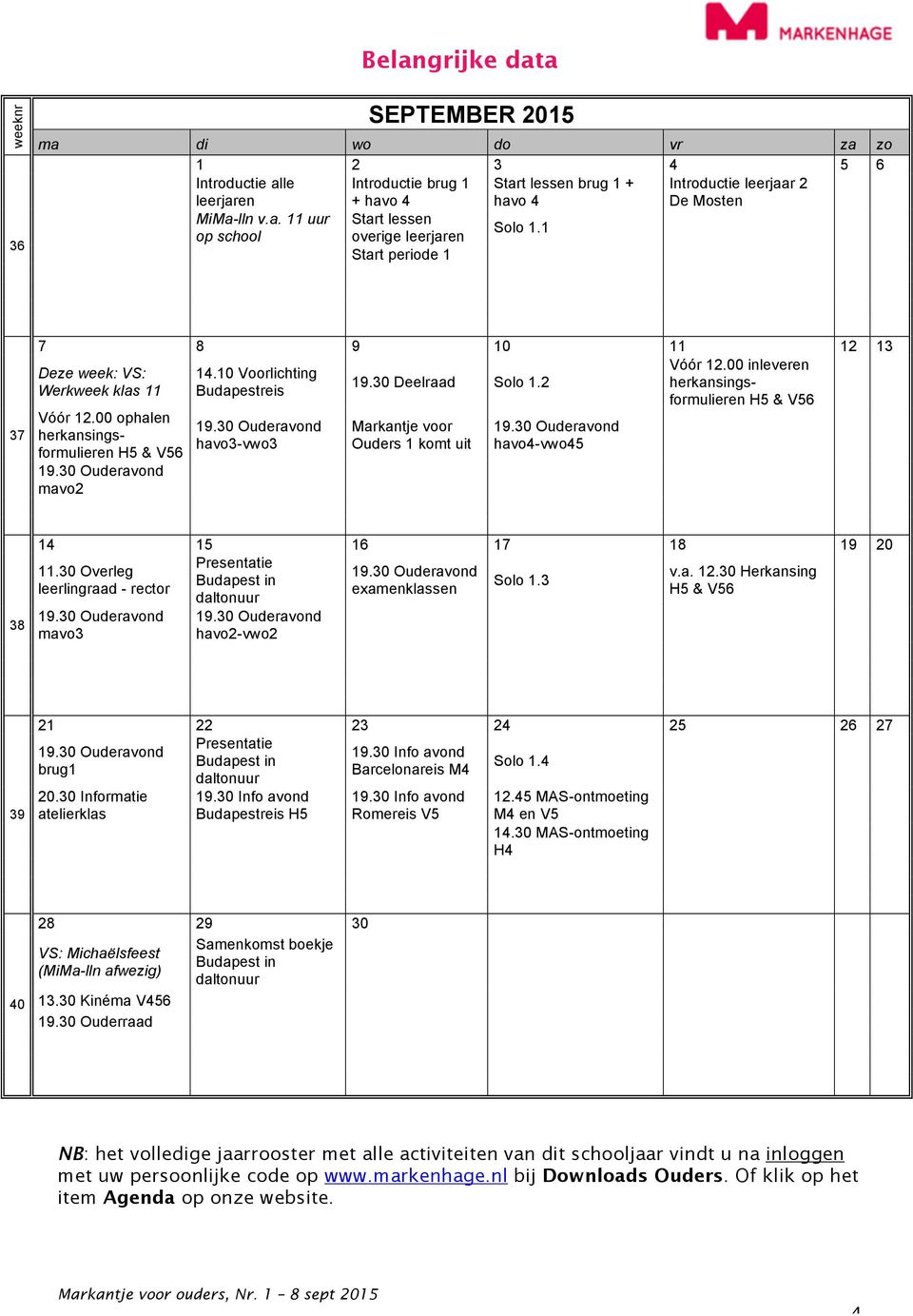 2 herkansingsformulieren H5 & Werkweek klas 11 Budapestreis V56 Vóór.