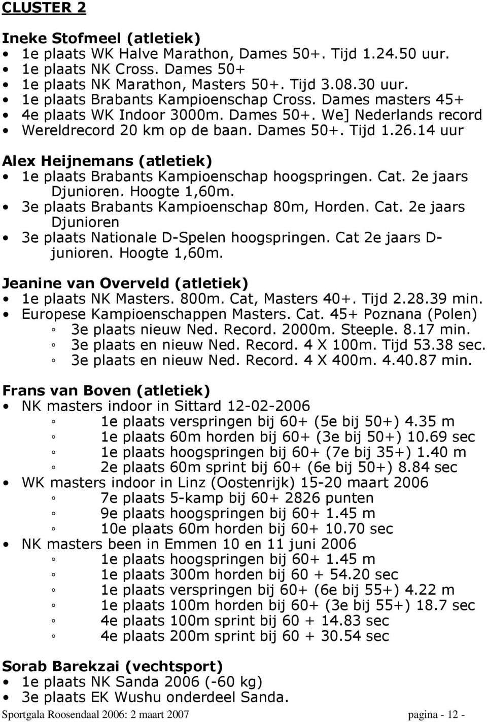 14 uur Alex Heijnemans (atletiek) 1e plaats Brabants Kampioenschap hoogspringen. Cat. 2e jaars Djunioren. Hoogte 1,60m. 3e plaats Brabants Kampioenschap 80m, Horden. Cat. 2e jaars Djunioren 3e plaats Nationale D-Spelen hoogspringen.