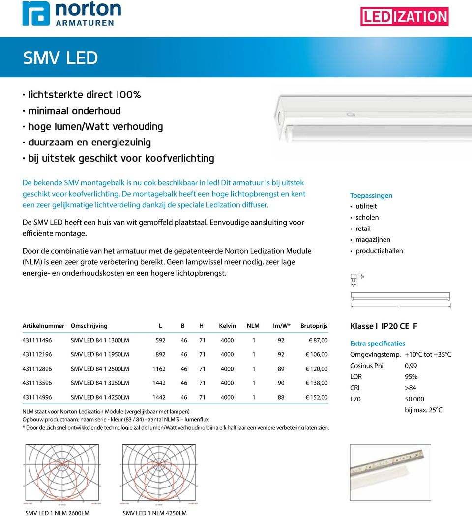 De SMV LED heeft een huis van wit gemoffeld plaatstaal. Eenvoudige aansluiting voor efficiënte montage.
