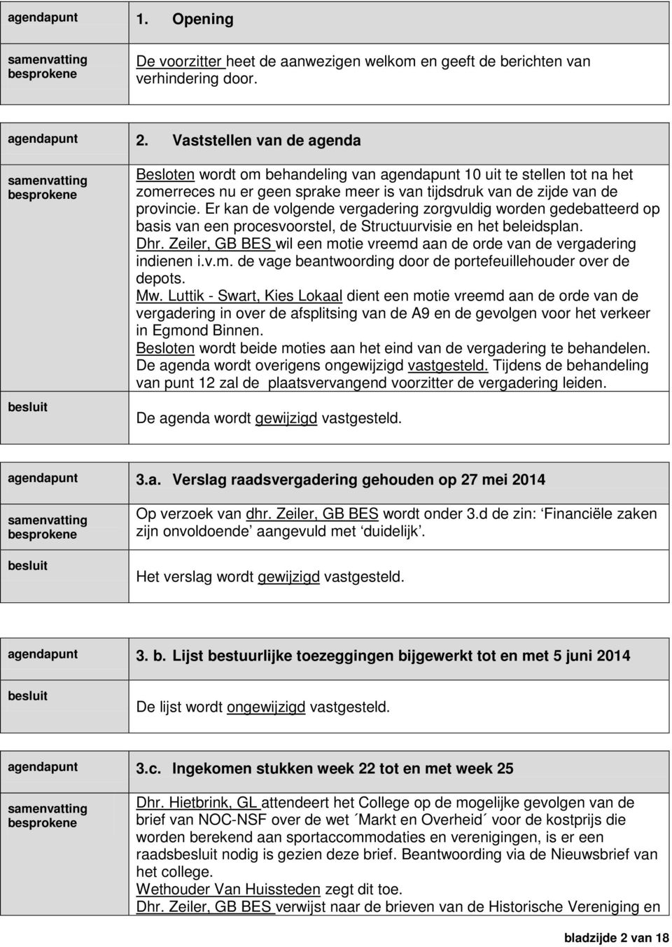 Er kan de volgende vergadering zorgvuldig worden gedebatteerd op basis van een procesvoorstel, de Structuurvisie en het beleidsplan. Dhr.