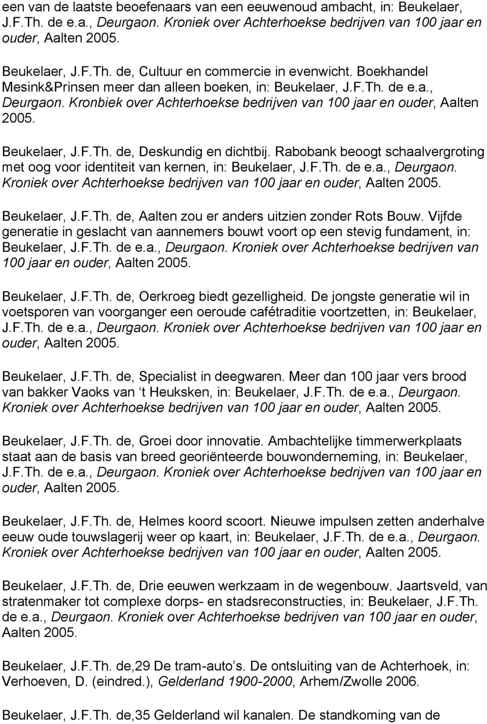 Rabobank beoogt schaalvergroting met oog voor identiteit van kernen, in: Beukelaer, J.F.Th. de e.a., Deurgaon. Kroniek over Achterhoekse bedrijven van 100 jaar en ouder, Aalten 2005. Beukelaer, J.F.Th. de, Aalten zou er anders uitzien zonder Rots Bouw.