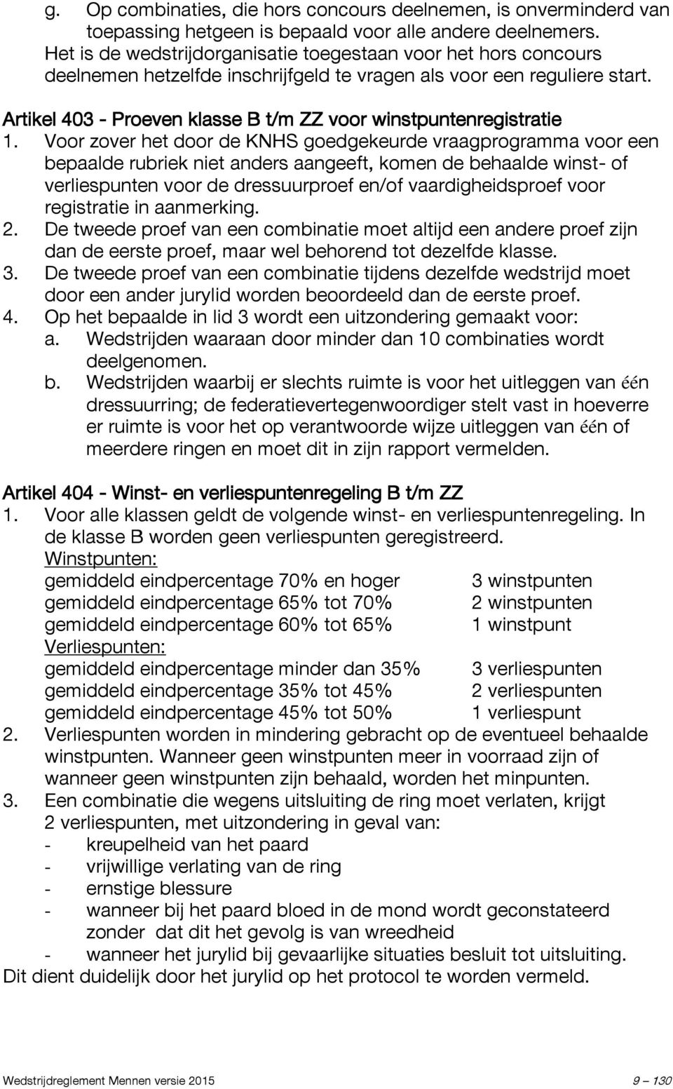 Artikel 403 - Proeven klasse B t/m ZZ voor winstpuntenregistratie 1.