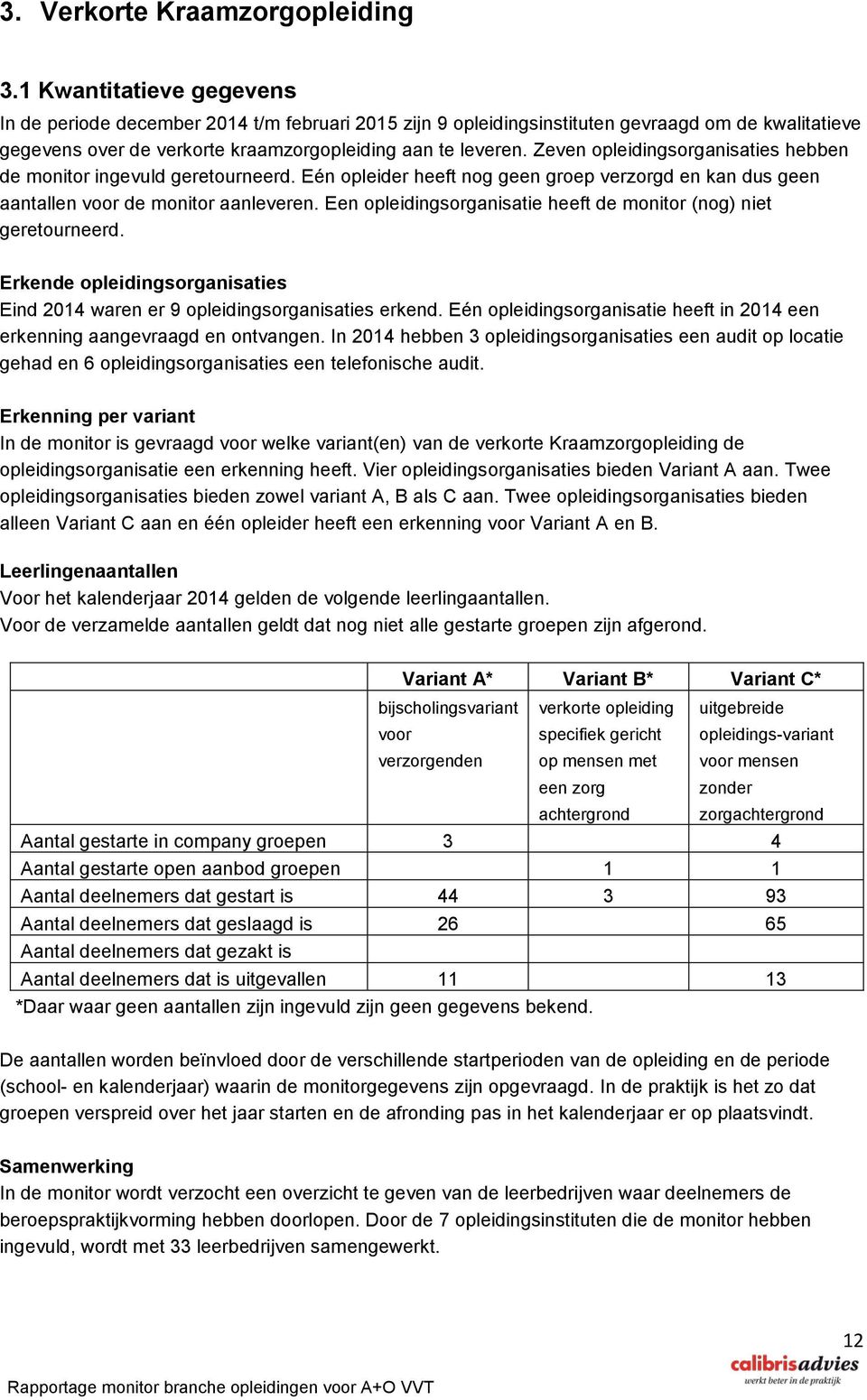 Zeven opleidingsorganisaties hebben de monitor ingevuld geretourneerd. Eén opleider heeft nog geen groep verzorgd en kan dus geen aantallen voor de monitor aanleveren.