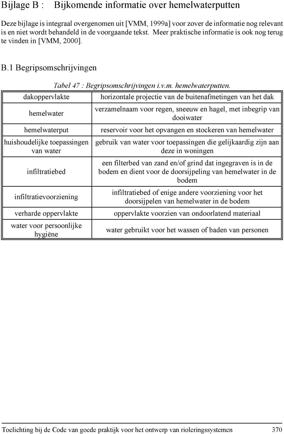 1 Begripsomschrijvingen dakoppervlakte hemelwater hemelwaterput huishoudelijke toepassingen van water infiltratiebed infiltratievoorziening verharde oppervlakte water voor persoonlijke hygiëne Tabel