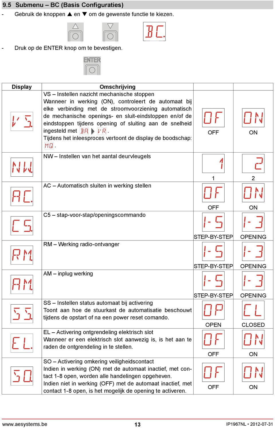 en/of de endstoppen tjdens openng of slutng aan de snelhed ngesteld met. Tjdens het nleesproces vertoont de dsplay de boodschap:.