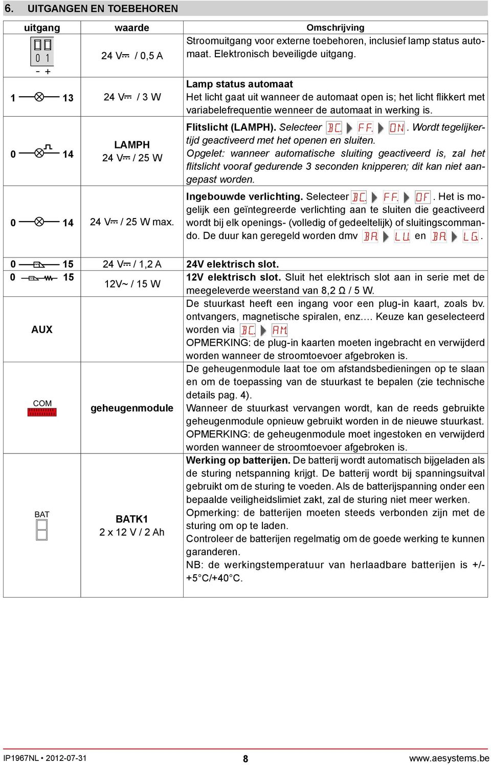 Lamp status automaat Het lcht gaat ut wanneer de automaat open s; het lcht flkkert met varabelefrequente wenneer de automaat n werkng s. Fltslcht (LAMPH). Selecteer.