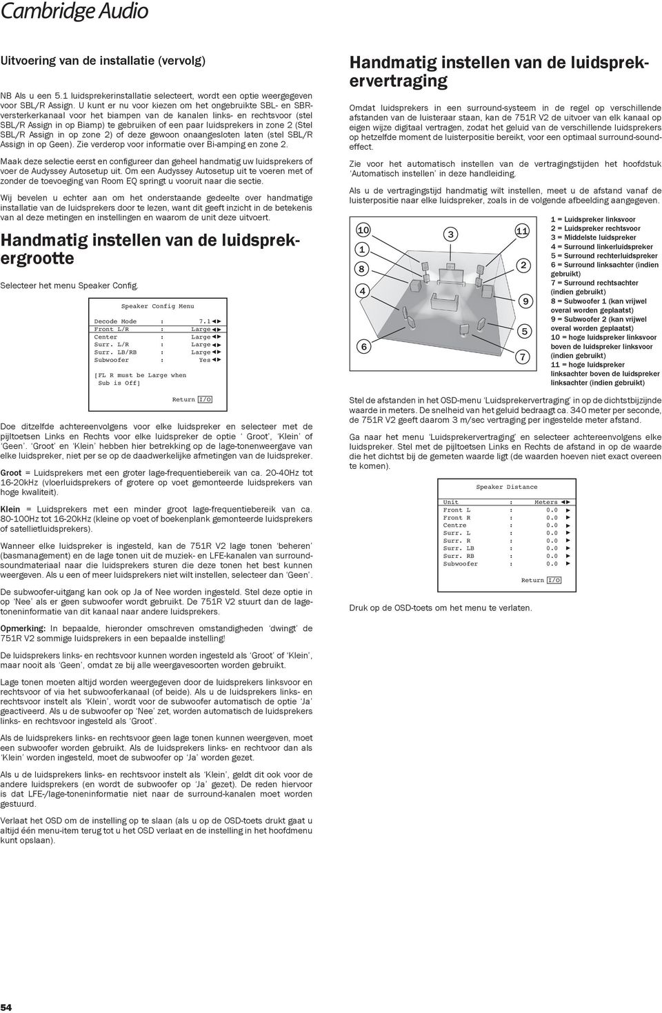 zone 2 (Stel SBL/R Assign in op zone 2) of deze gewoon onaangesloten laten (stel SBL/R Assign in op Geen). Zie verderop voor informatie over Bi-amping en zone 2.