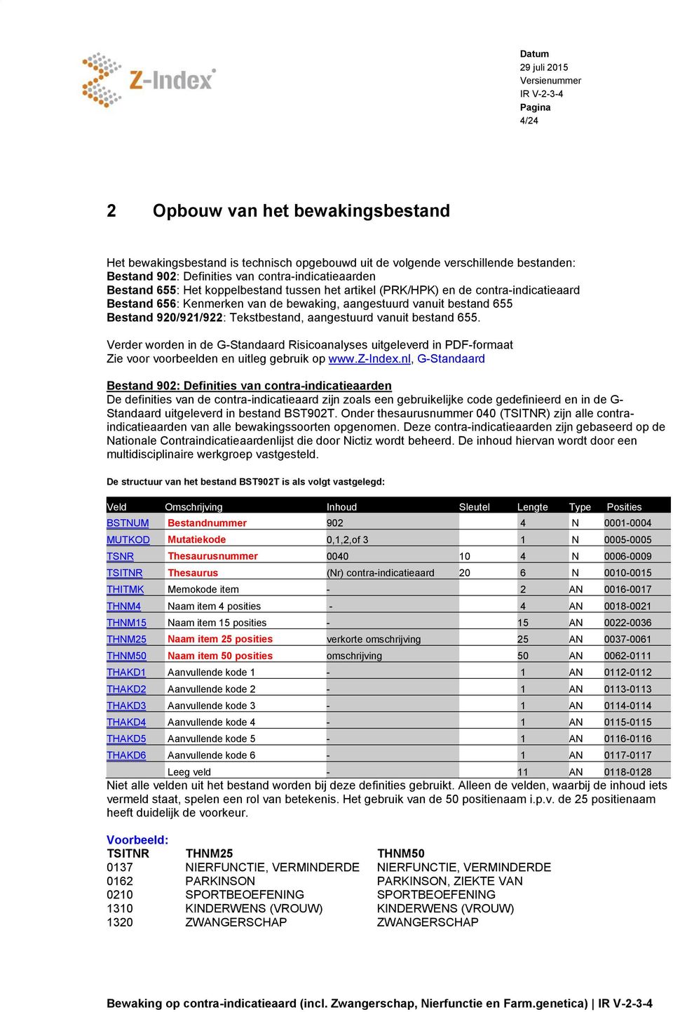 bestand 655. Verder worden in de G-Standaard Risicoanalyses uitgeleverd in PDF-formaat Zie voor voorbeelden en uitleg gebruik op www.z-index.