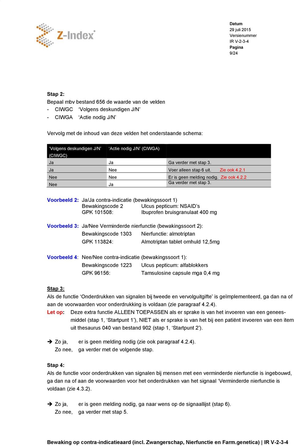 Voorbeeld 2: Ja/Ja contra-indicatie (bewakingssoort 1) Bewakingscode 2 Ulcus pepticum: NSAID s GPK 101508: Ibuprofen bruisgranulaat 400 mg Voorbeeld 3: Ja/Nee Verminderde nierfunctie (bewakingssoort