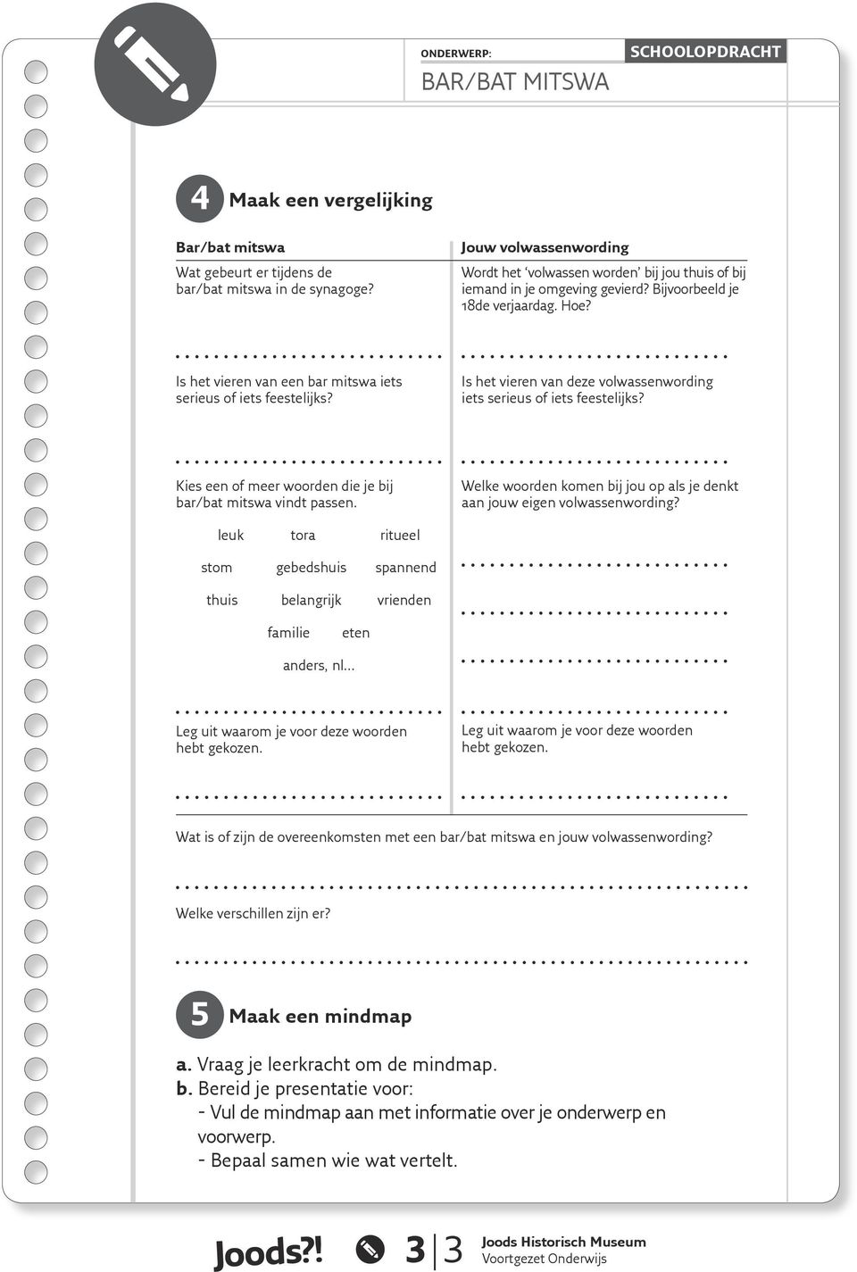 Kies een of meer woorden die je bij bar/bat mitswa vindt passen. Welke woorden komen bij jou op als je denkt aan jouw eigen volwassenwording?