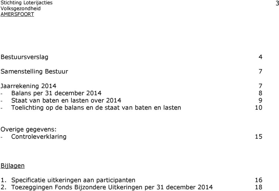 baten en lasten 10 Overige gegevens: - Controleverklaring 15 Bijlagen 1.