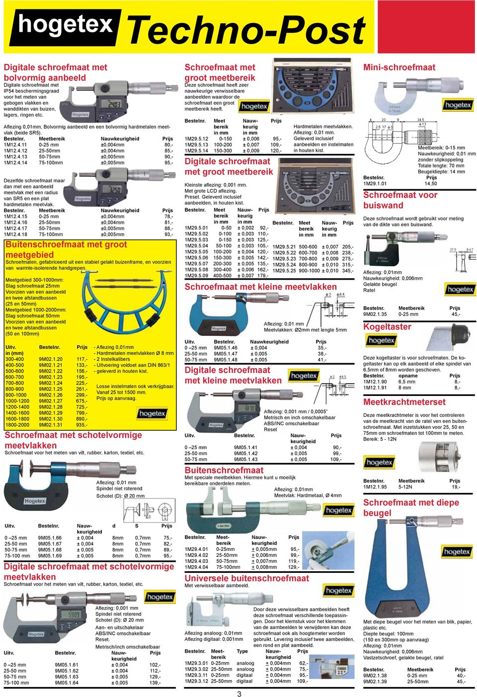 4.14 75-100mm ±0,005mm 95,- Dezelfde schroefmaat maar dan met een aanbeeld meetvlak met een radius van SR5 en een plat hardmetalen meetvlak. Meetbereik Nauwkeurigheid 1M12.4.15 0-25 mm ±0,004mm 78,- 1M12.