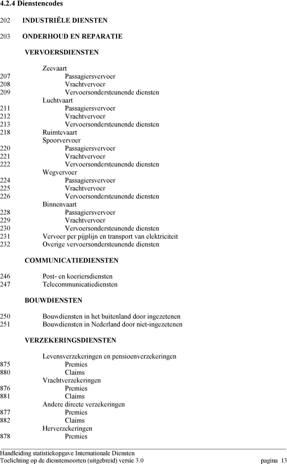 Passagiersvervoer 225 Vrachtvervoer 226 Vervoersondersteunende diensten Binnenvaart 228 Passagiersvervoer 229 Vrachtvervoer 230 Vervoersondersteunende diensten 231 Vervoer per pijplijn en transport