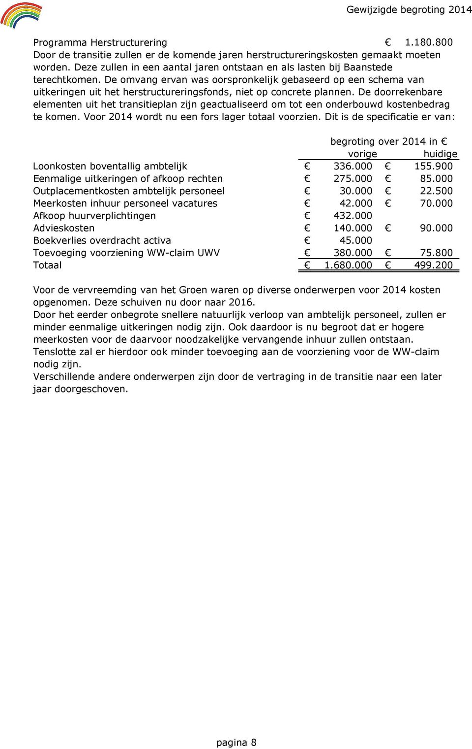 De omvang ervan was oorspronkelijk gebaseerd op een schema van uitkeringen uit het herstructureringsfonds, niet op concrete plannen.