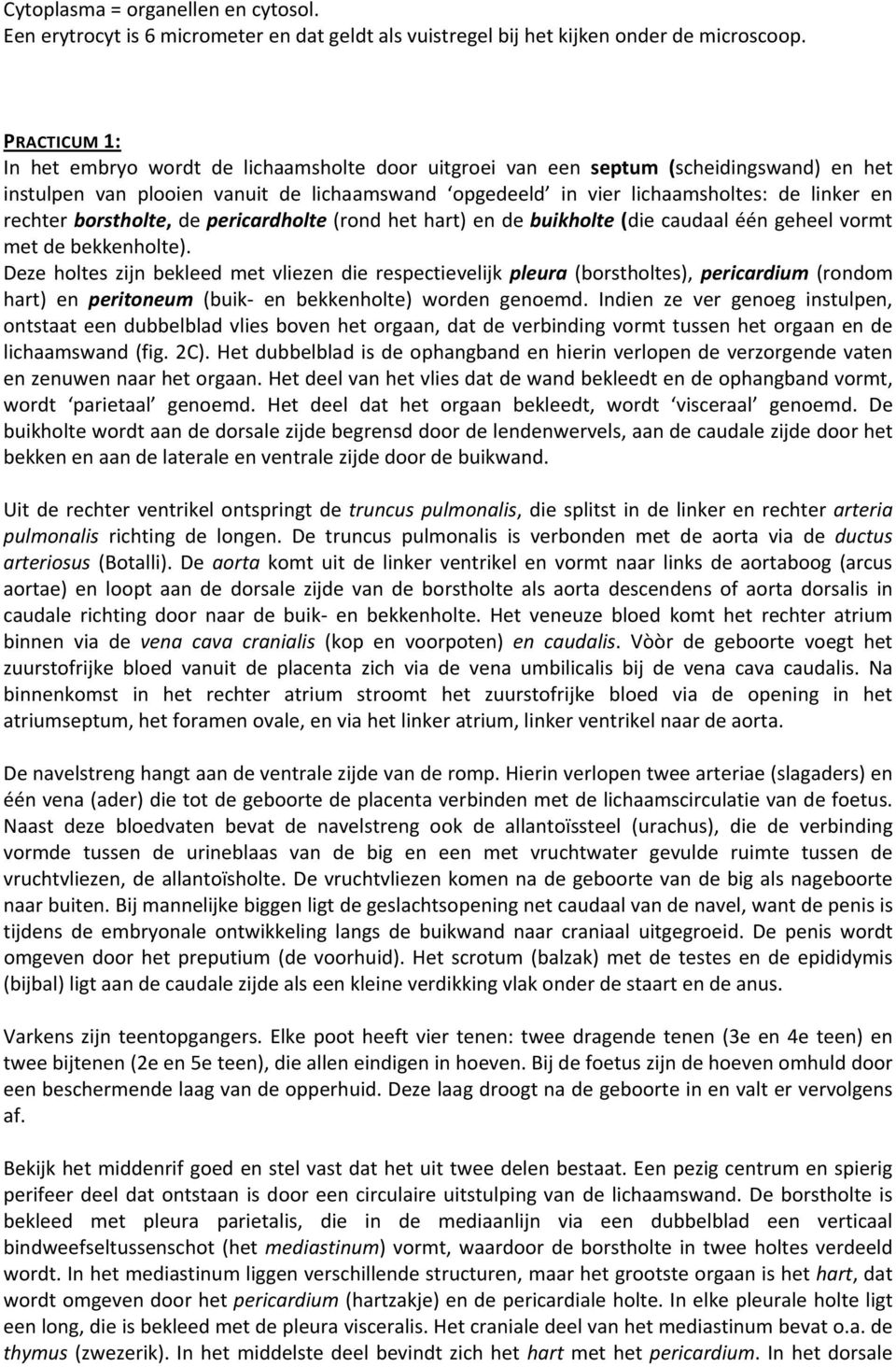 rechter borstholte, de pericardholte (rond het hart) en de buikholte (die caudaal één geheel vormt met de bekkenholte).