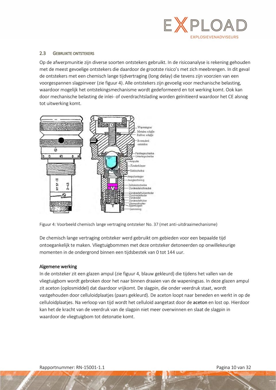 In dit geval de ontstekers met een chemisch lange tijdvertraging (long delay) die tevens zijn voorzien van een voorgespannen slagpinveer (zie figuur 4).