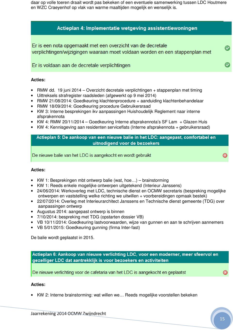 klachtenbehandelaar RMW 18/09/2014: Goedkeuring procedure Gebruikersraad KW 3: Interne besprekingen ikv aanpassingen Huishoudelijk Reglement naar interne afsprakennota KW 4: RMW 20/11/2014