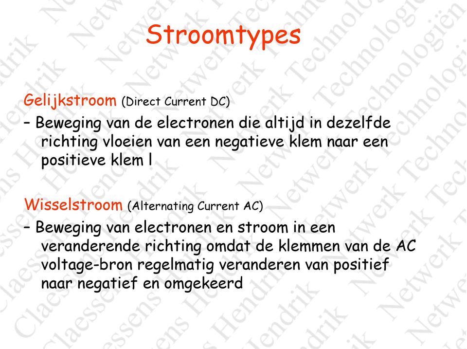 (Alternating Current AC) Beweging van electronen en stroom in een veranderende richting