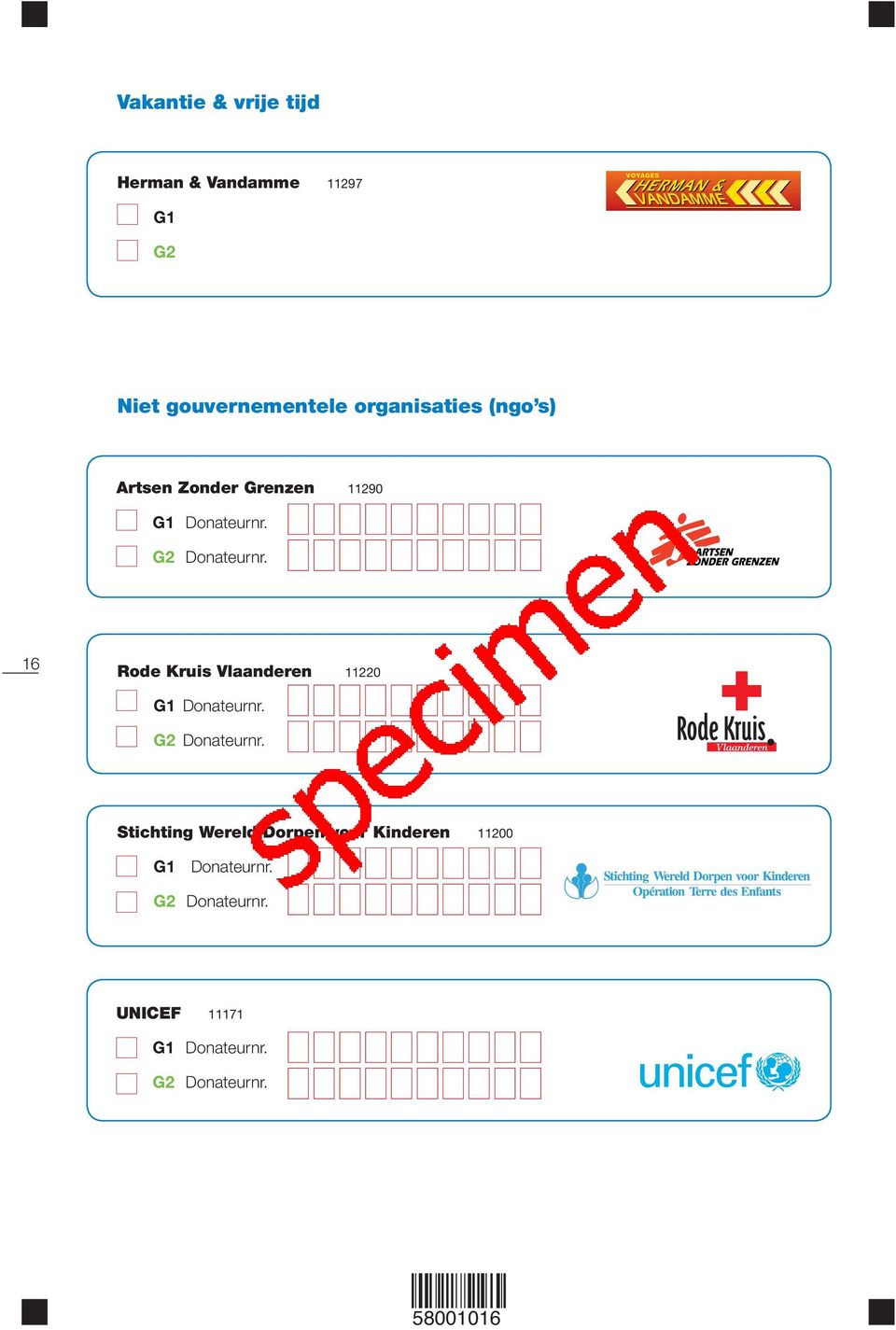 16 Rode Kruis Vlaanderen 11220 G1 Donateurnr. G2 Donateurnr.