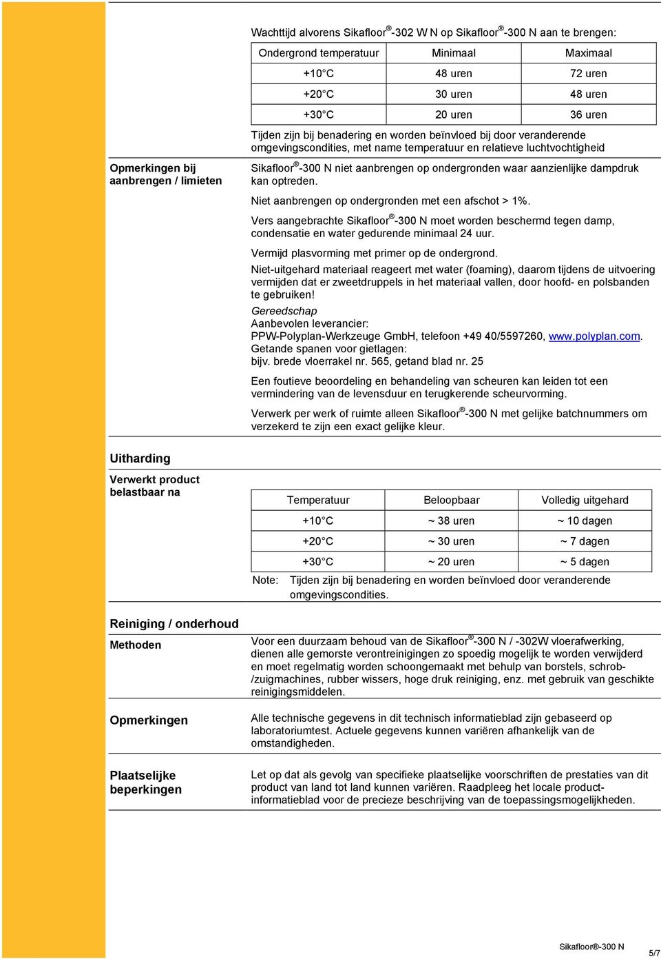 ondergronden waar aanzienlijke dampdruk kan optreden. Niet aanbrengen op ondergronden met een afschot > 1%.