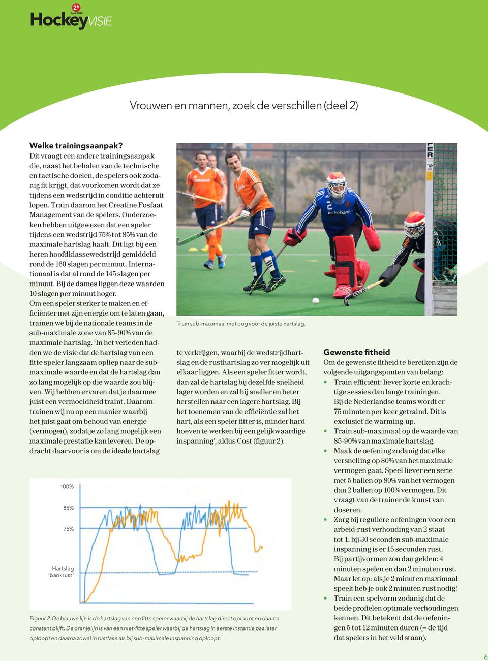 achteruit lopen. Train daarom het Creatine Fosfaat Management van de spelers. Onderzoeken hebben uitgewezen dat een speler tijdens een wedstrijd 75% tot 85% van de maximale hartslag haalt.