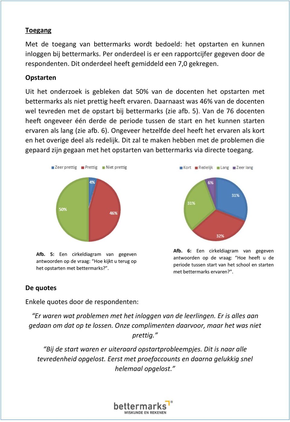 Daarnaast was 46% van de docenten wel tevreden met de opstart bij bettermarks (zie afb. 5).