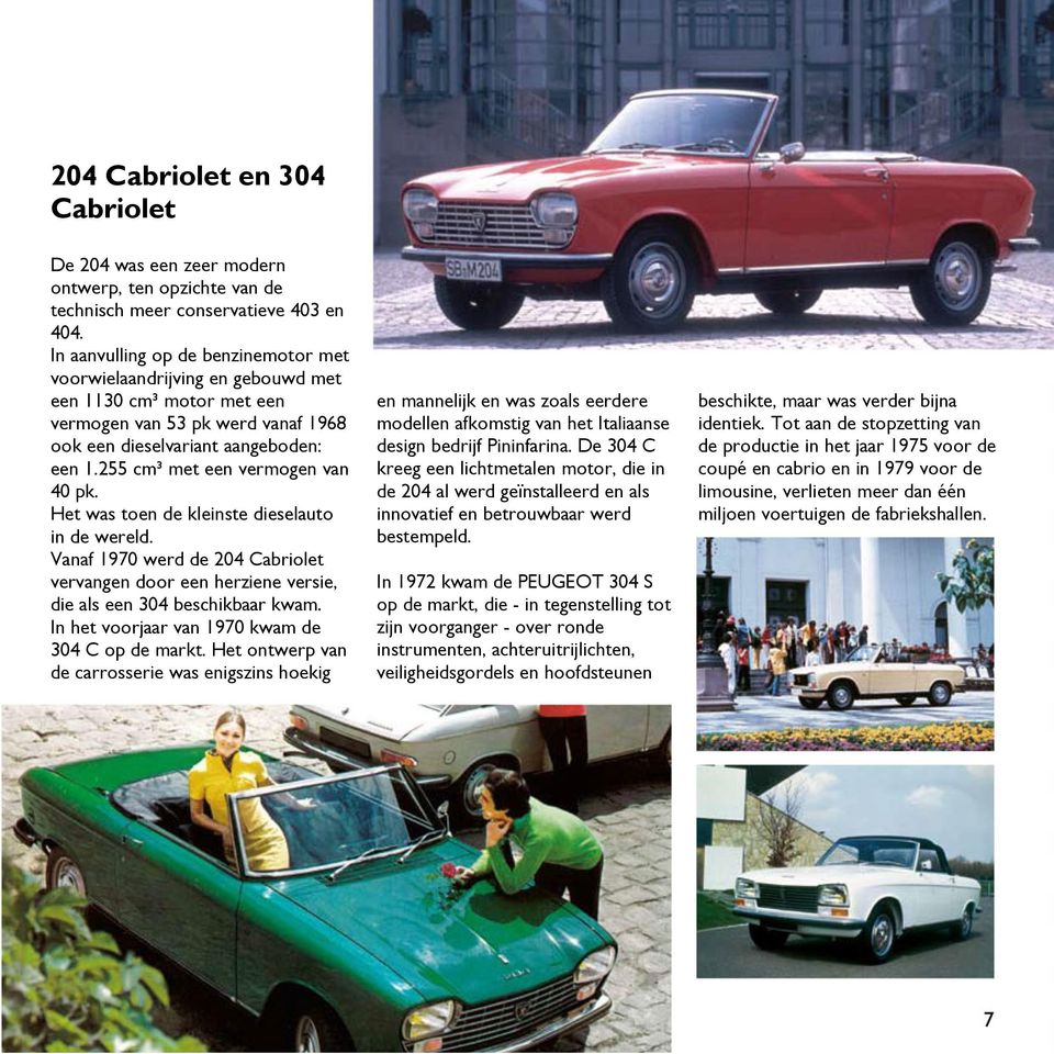255 cm³ met een vermogen van 40 pk. Het was toen de kleinste dieselauto in de wereld. Vanaf 1970 werd de 204 Cabriolet vervangen door een herziene versie, die als een 304 beschikbaar kwam.