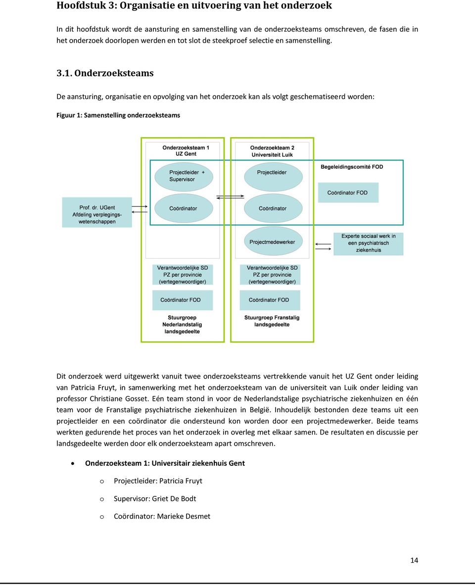 Onderzoeksteams De aansturing, organisatie en opvolging van het onderzoek kan als volgt geschematiseerd worden: Figuur 1: Samenstelling onderzoeksteams Dit onderzoek werd uitgewerkt vanuit twee