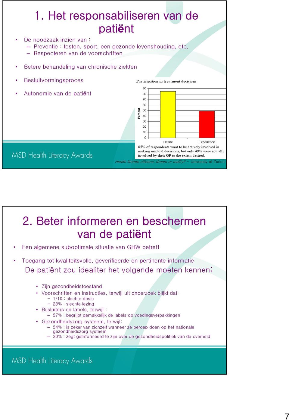 Beter informeren en beschermen van de patiënt Een algemene suboptimale situatie van GHW betreft Toegang tot kwaliteitsvolle, geverifieerde en pertinente informatie De patiënt zou idealiter het