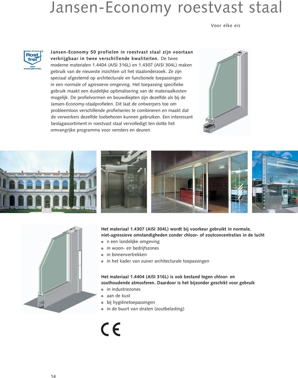 Het toepassing specifieke gebruik maakt een duidelijke optimalisering van de materiaalkosten mogelijk. De profielvormen en bouwdiepten zijn dezelfde als bij de Jansen-Economy-staalprofielen.