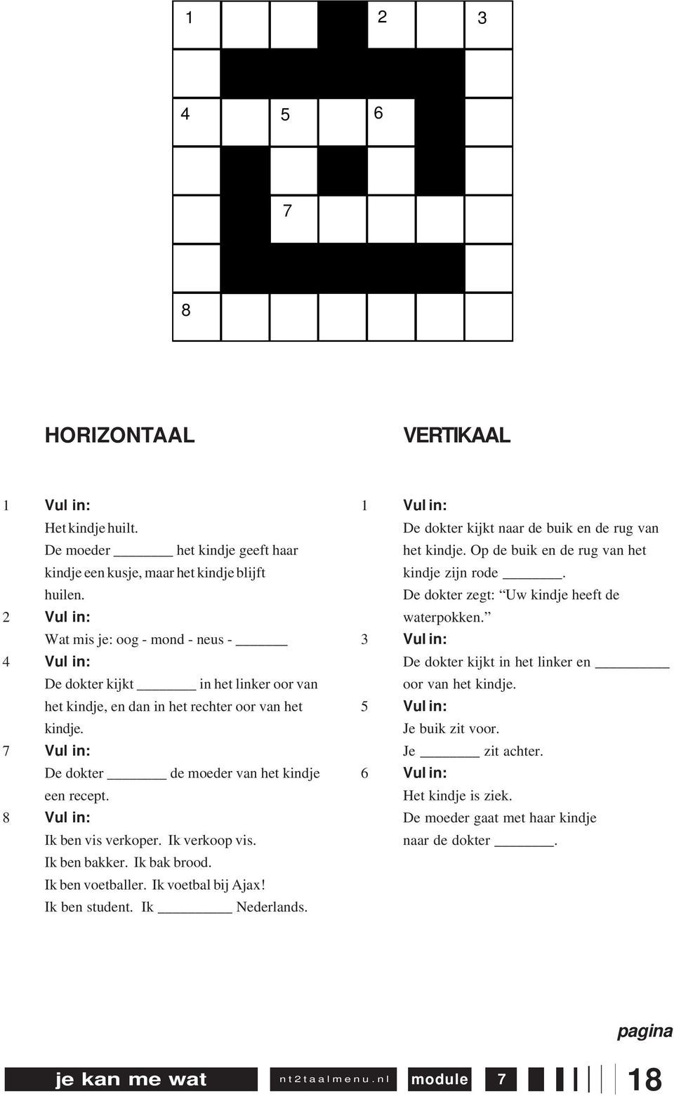 8 Vul in: Ik ben vis verkoper. Ik verkoop vis. Ik ben bakker. Ik bak brood. Ik ben voetballer. Ik voetbal bij Ajax! Ik ben student. Ik Nederlands.