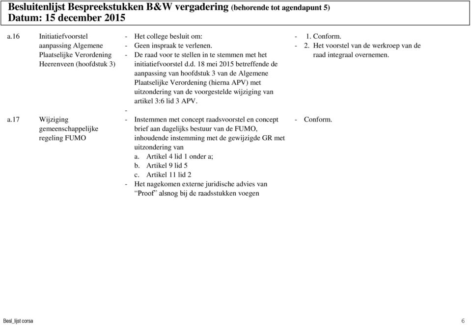 - - Instemmen met concept raadsvoorstel en concept brief aan dagelijks bestuur van de FUMO, inhoudende instemming met de gewijzigde GR met uitzondering van a. Artikel 4 lid 1 onder a; b.