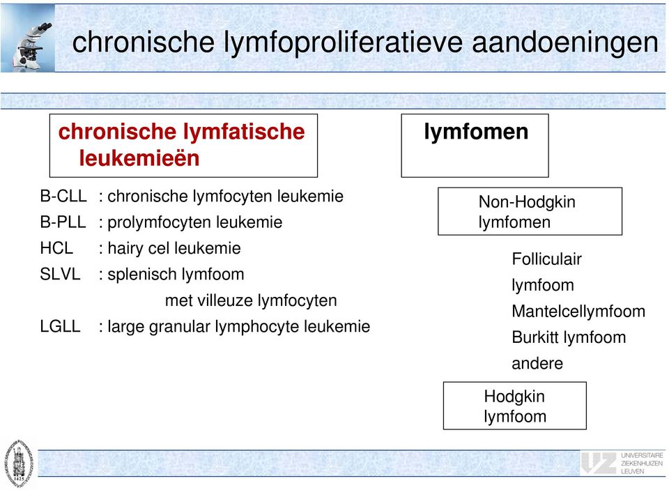 leukemie : splenisch lymfoom met villeuze lymfocyten : large granular lymphocyte leukemie