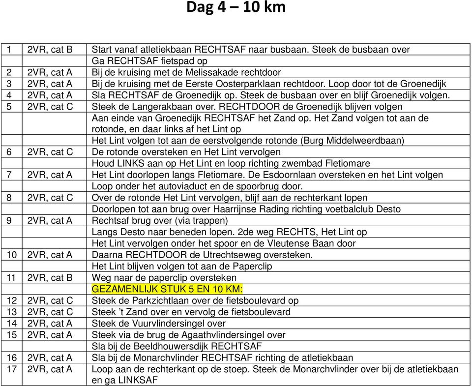 Loop door tot de Groenedijk 4 2VR, cat A Sla RECHTSAF de Groenedijk op. Steek de busbaan over en blijf Groenedijk volgen. 5 2VR, cat C Steek de Langerakbaan over.