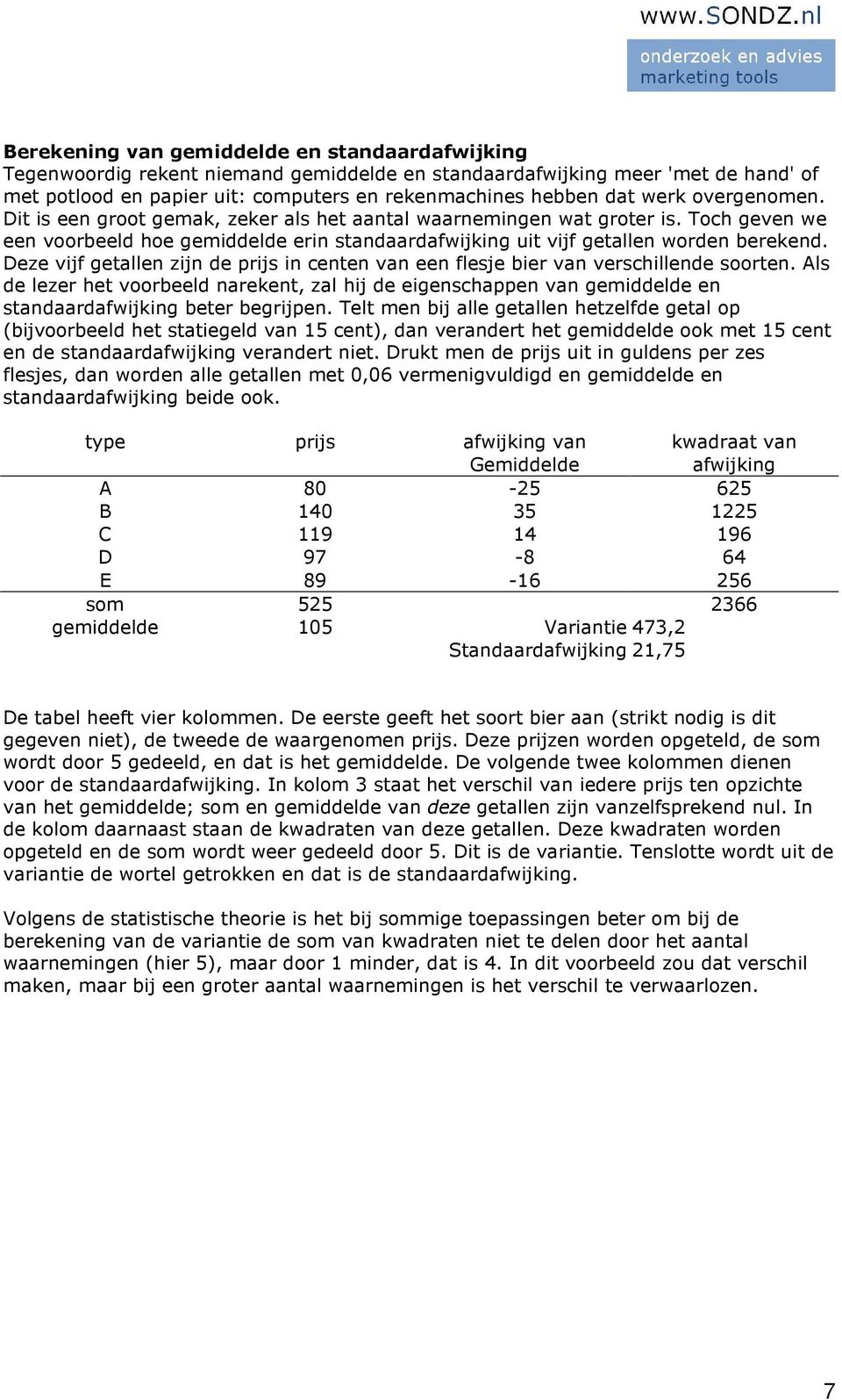 Deze vijf getallen zijn de prijs in centen van een flesje bier van verschillende soorten.