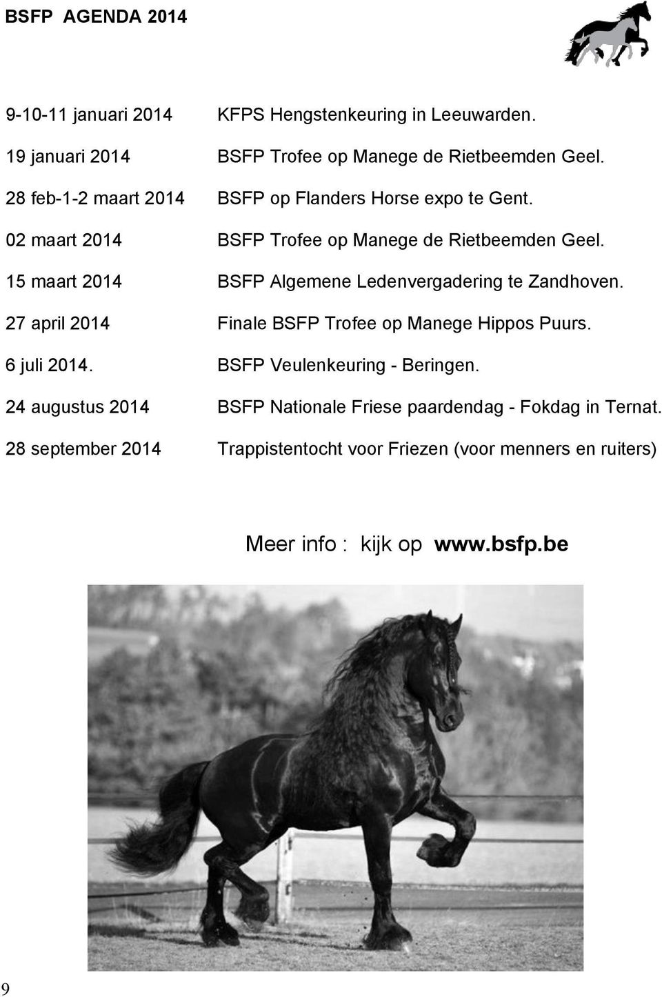 BSFP op Flanders Horse expo te Gent. BSFP Trofee op Manege de Rietbeemden Geel. BSFP Algemene Ledenvergadering te Zandhoven.