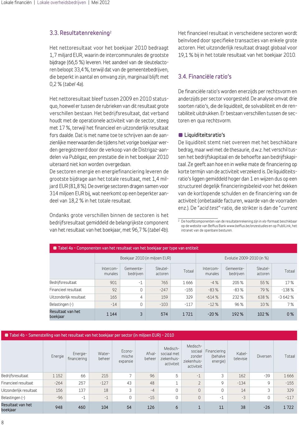 Het aandeel van de sleutel actoren beloopt 33,4 %, terwijl dat van de gemeentebedrijven, die beperkt in aantal en omvang zijn, marginaal blijft met 0,2 % (tabel 4a).