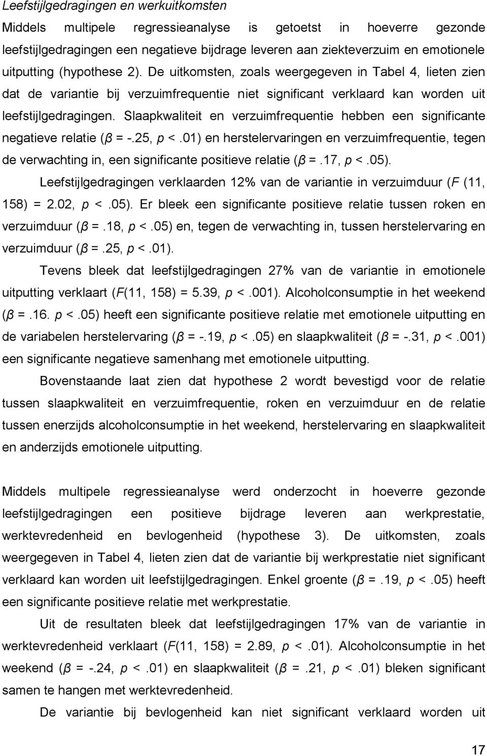 Slaapkwaliteit en verzuimfrequentie hebben een significante negatieve relatie (β = -.25, p <.