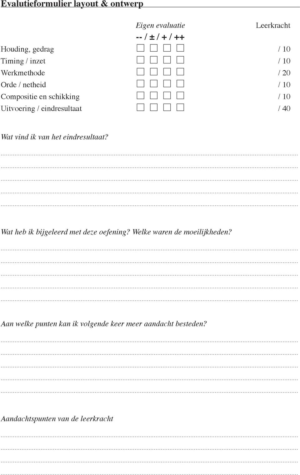 eindresultaat / 40 Wat vind ik van het eindresultaat? Wat heb ik bijgeleerd met deze oefening?