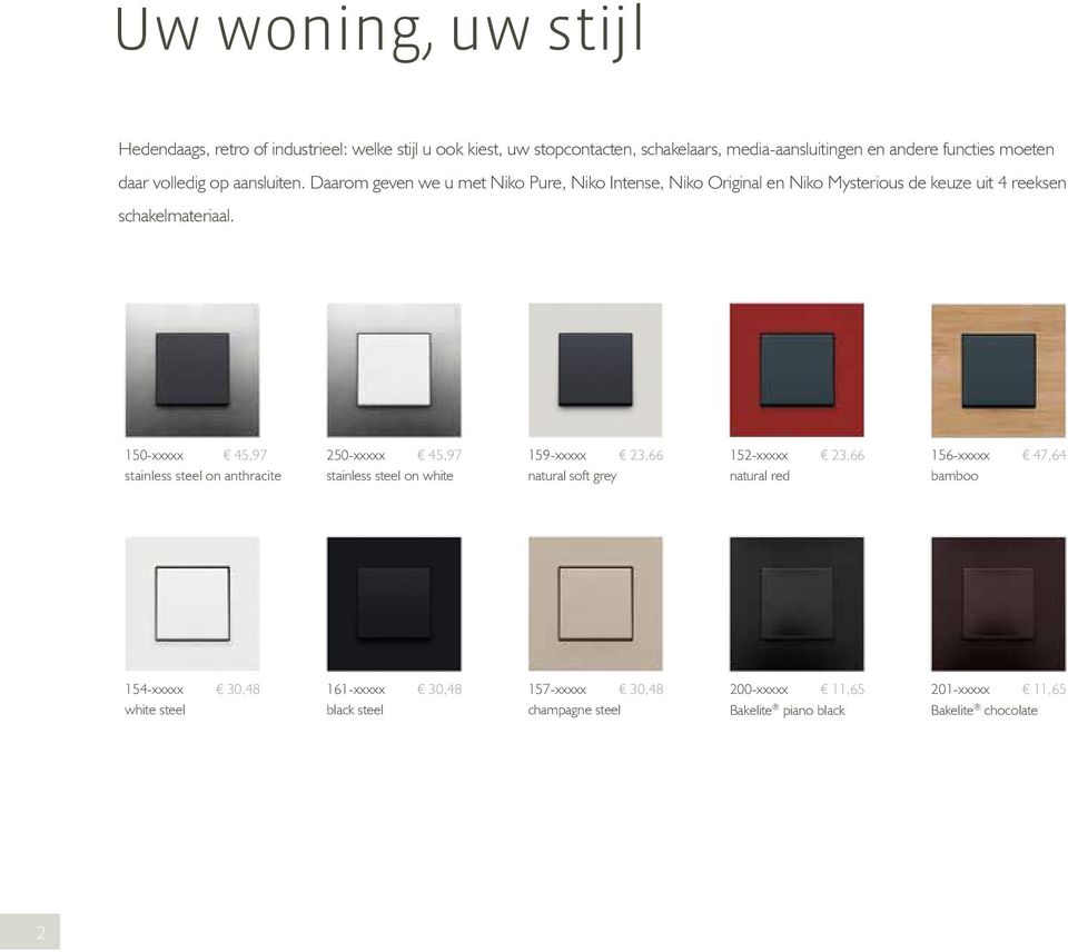 150-xxxxx 45,97 stainless steel on anthracite 250-xxxxx 45,97 stainless steel on white 159-xxxxx 23,66 natural soft grey 152-xxxxx 23,66 natural red 156-xxxxx