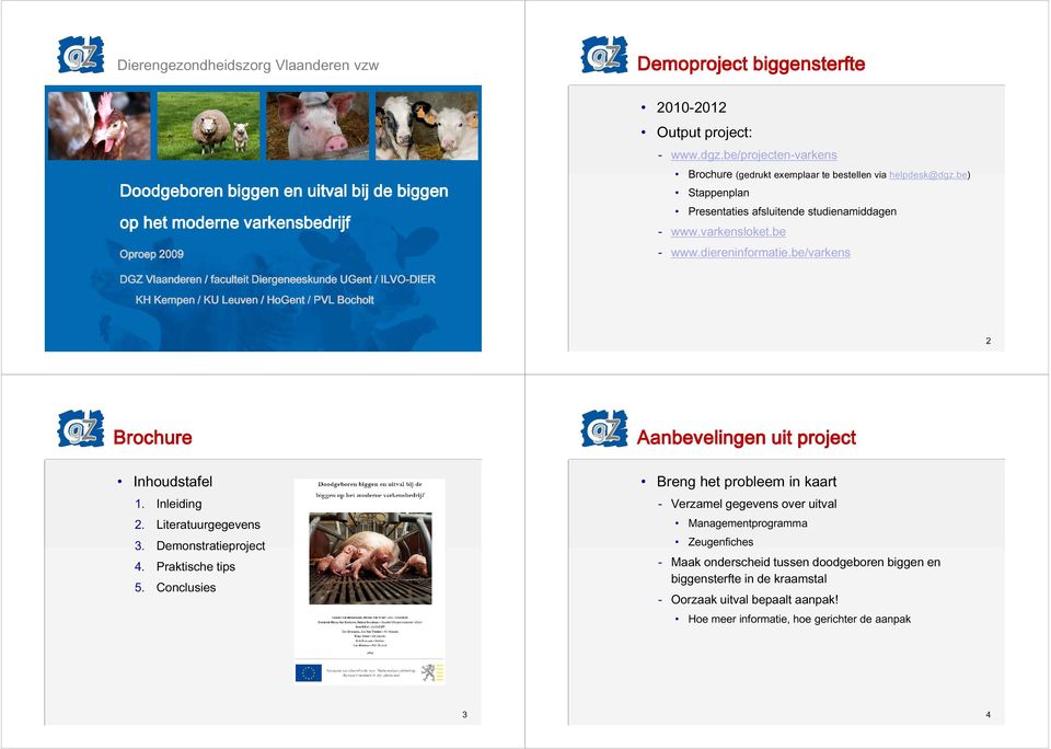 be/varkens DGZ Vlaanderen / faculteit Diergeneeskunde UGent / ILVO-DIER KH Kempen / KU Leuven / HoGent / PVL Bocholt 2 Brochure Inhoudstafel 1. Inleiding 2. Literatuurgegevens 3.