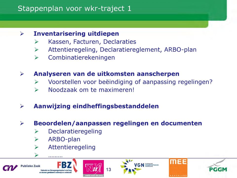 aanscherpen Voorstellen voor beëindiging of aanpassing regelingen? Noodzaak om te maximeren!