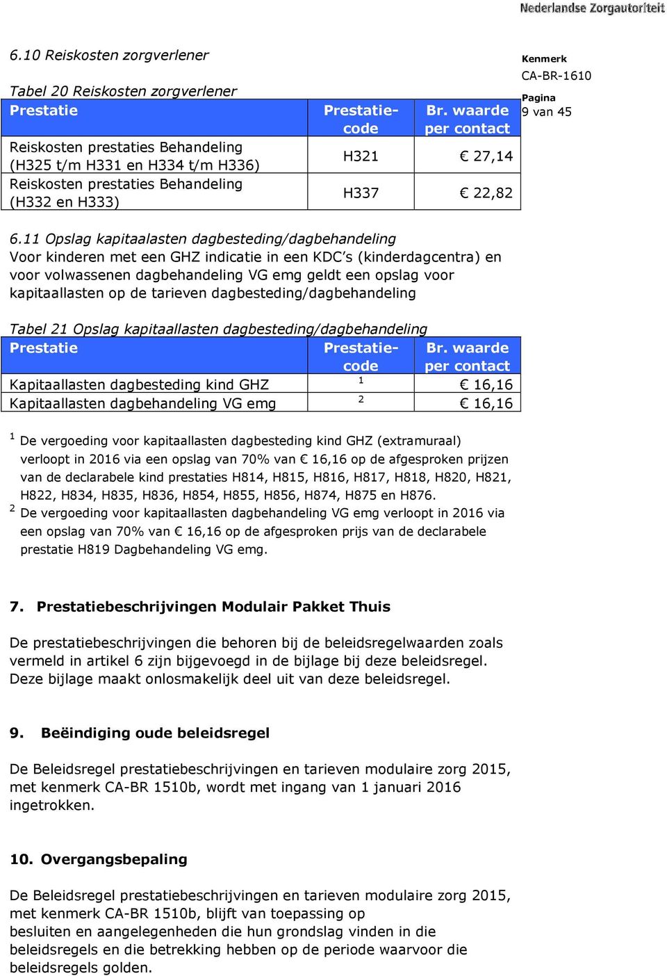 11 Opslag kapitaalasten dagbesteding/dagbehandeling Voor kinderen met een GHZ indicatie in een KDC s (kinderdagcentra) en voor volwassenen dagbehandeling VG emg geldt een opslag voor kapitaallasten