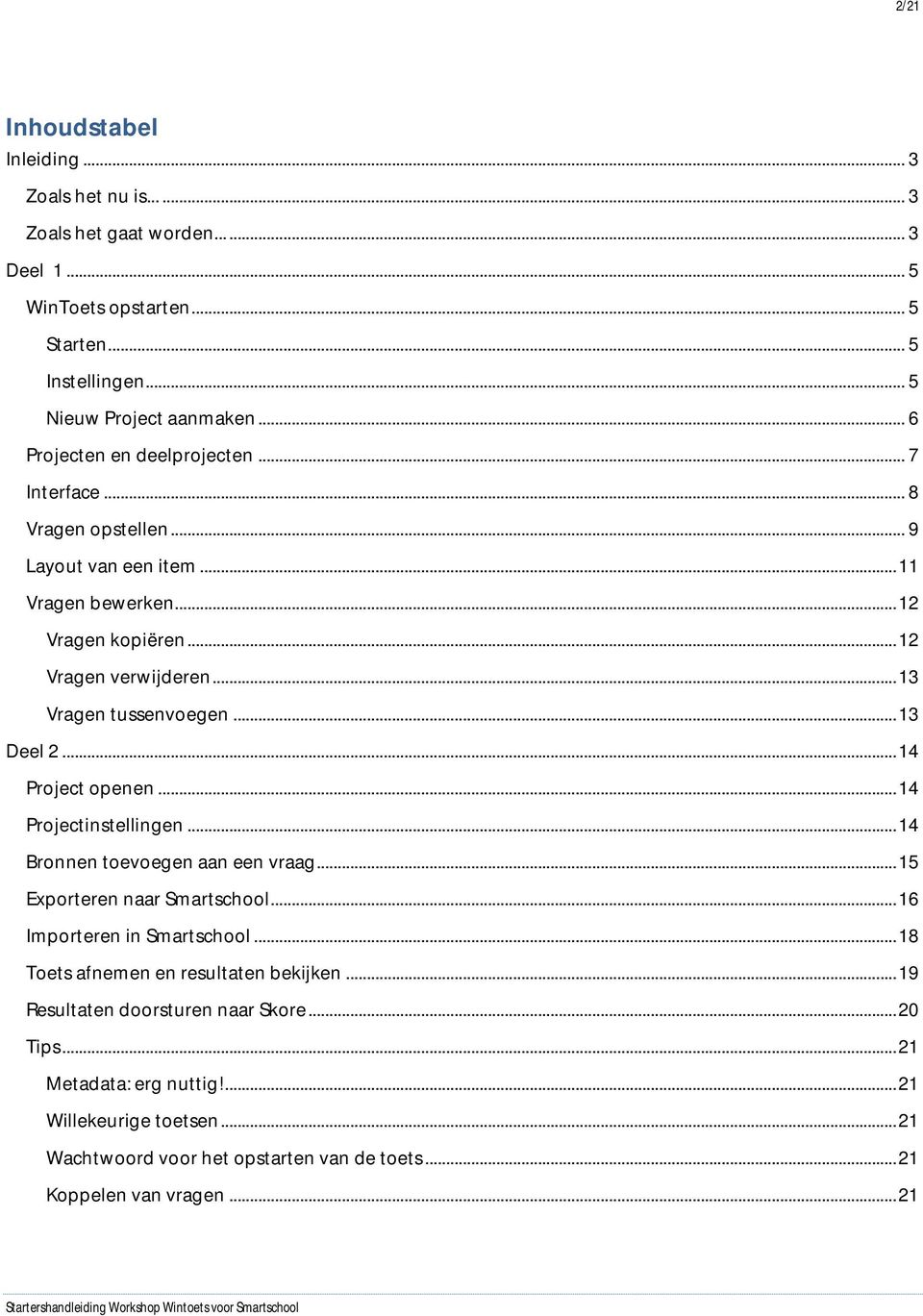 ..13 Deel 2...14 Project openen...14 Projectinstellingen...14 Bronnen toevoegen aan een vraag...15 Exporteren naar Smartschool...16 Importeren in Smartschool.